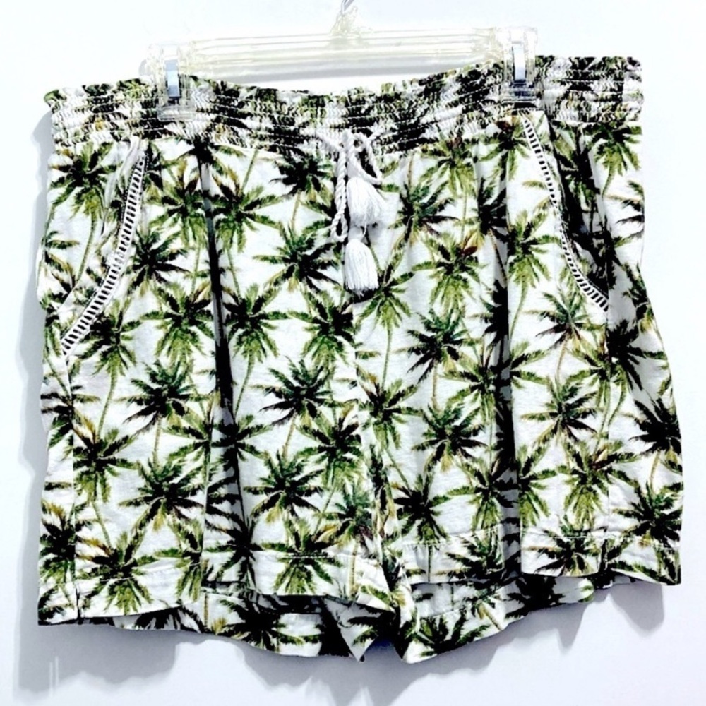BRIGGS Women’s Linen Palm Tree Print Pull On Paperbag Tropical Hawaiian
